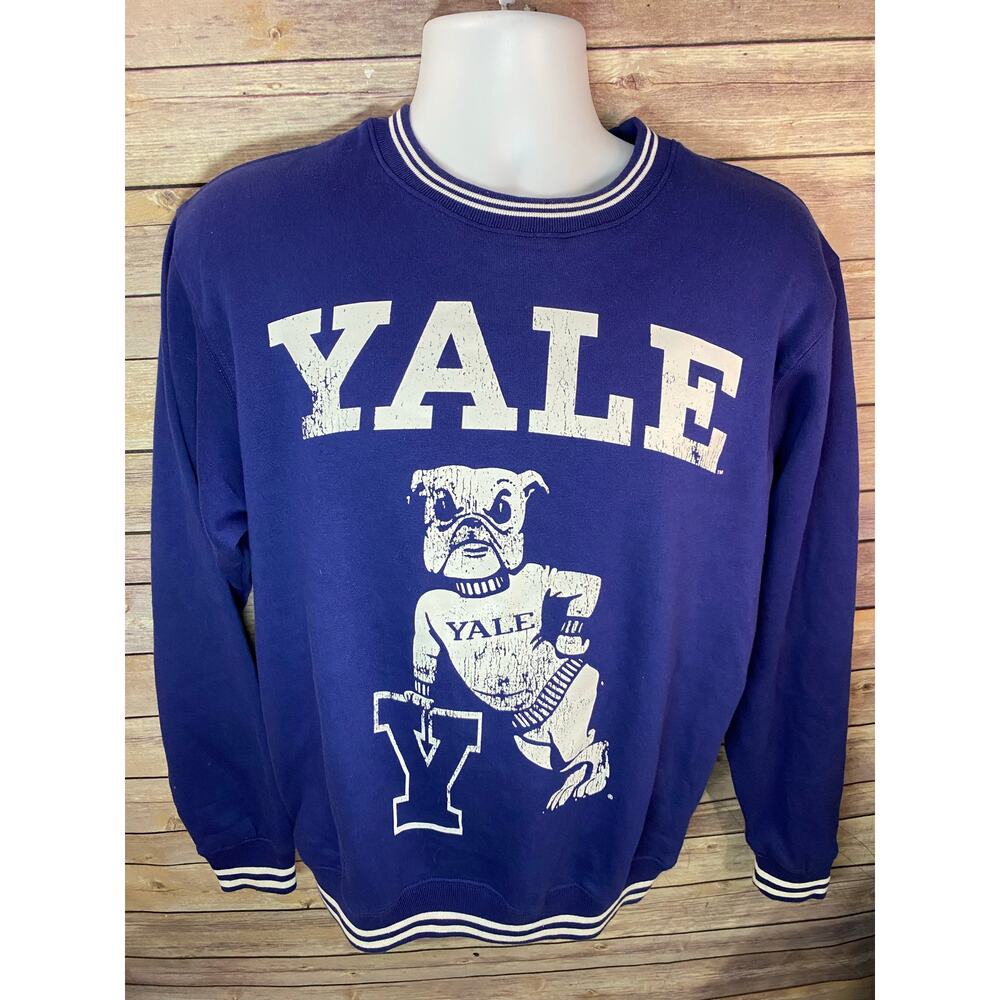 Yale University Sweatshirt Crew Neck Navy White Unisex Medium Bulldog